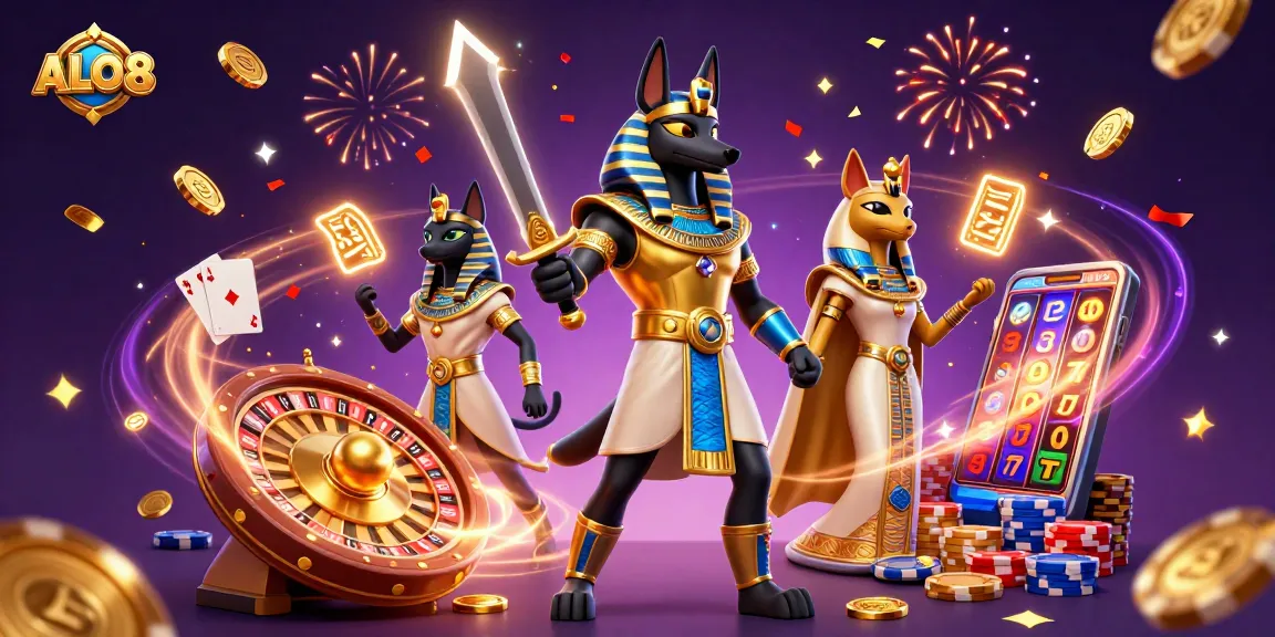 Spin jackpots at ALO8 with vibrant ancient Egyptian warriors and thrilling casino elements.