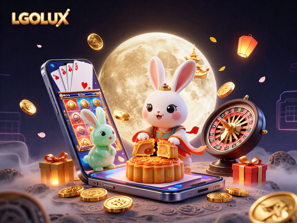 Spin to win with LGOLUX in this vibrant moonlit casino-themed illustration filled with action.