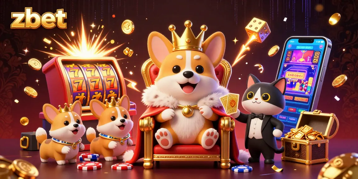 Experience the thrill of zbet with this vibrant digital illustration of a royal corgi surrounded by dazzling casino elements.