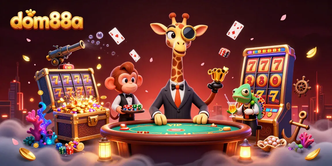Engage with dom88a through this vibrant casino scene featuring a high-roller giraffe at a poker table.