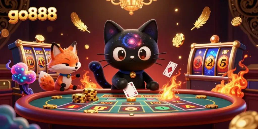 Experience thrilling wins at go888 with cosmic characters in a vibrant casino scene.