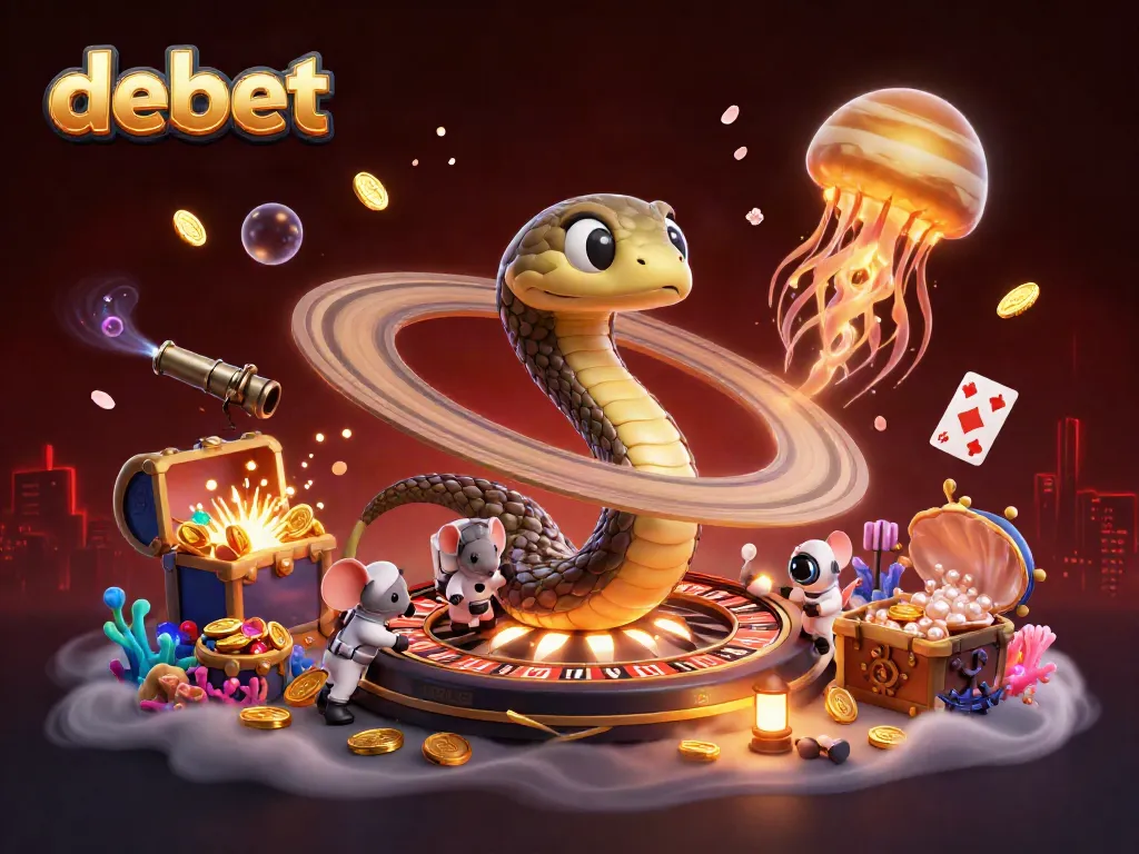 Experience the thrill of betting at debet with a dazzling cosmic casino scene featuring playful elements.