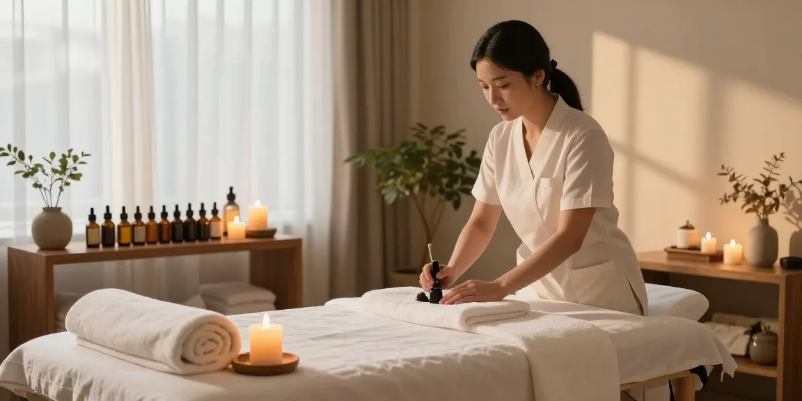 오산출장안마 session in a relaxed spa environment with soothing oils, professional therapist, and serene atmosphere.
