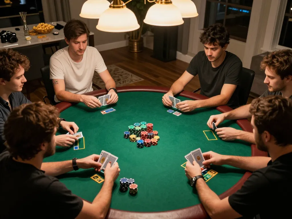 Players engage in strategic poker gameplay at vegrecipeworld themed home game night