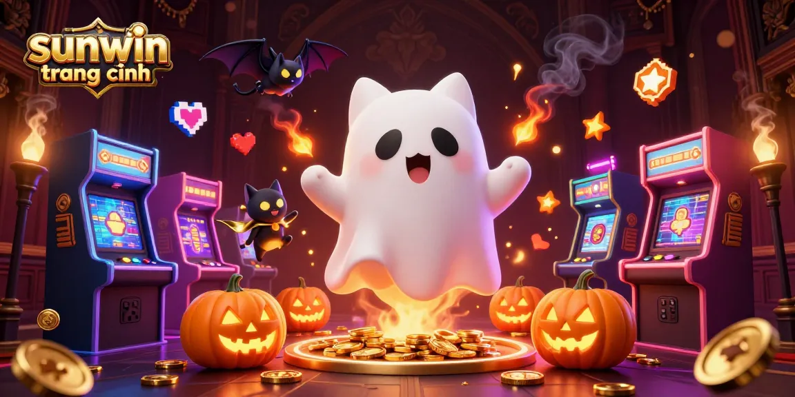 Experience the excitement of gambling with sunwin trang chính featuring ghostly characters and vibrant casino elements.