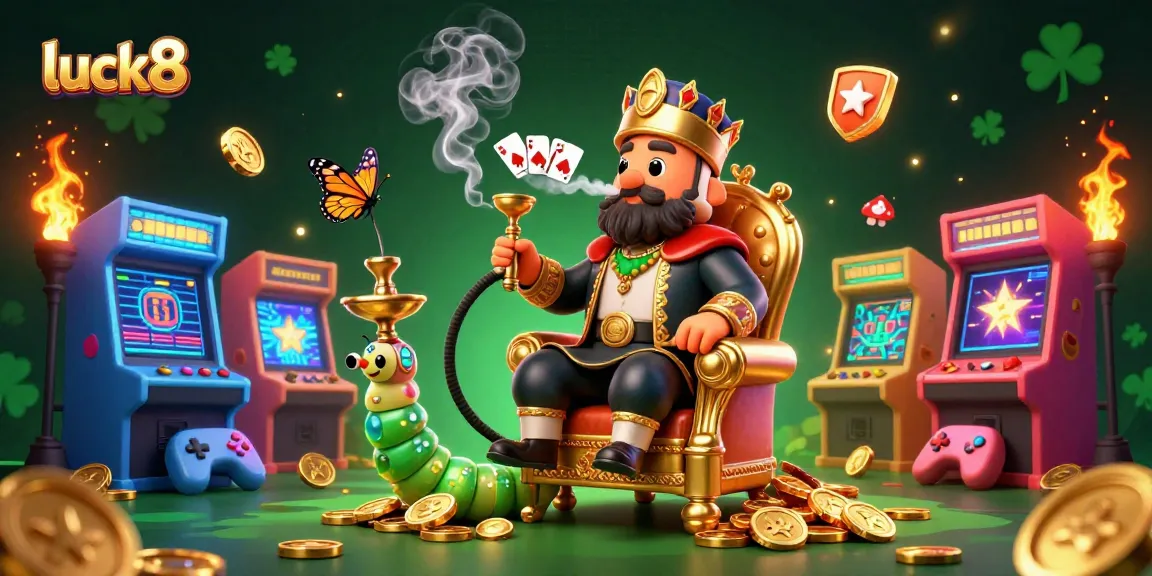 Engage in thrilling gameplay at luck8 with vibrant casino elements surrounding a whimsical caterpillar character.