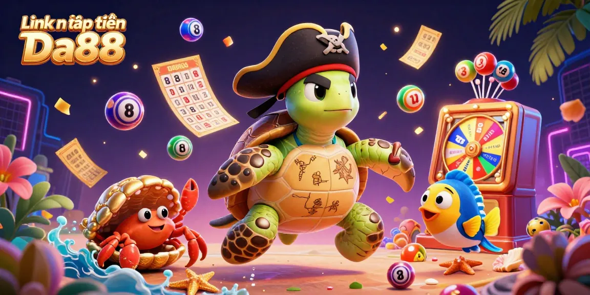 Engage with Link nạp tiền Da88 in a vibrant lottery celebration featuring cartoon characters amidst colorful lottery elements.