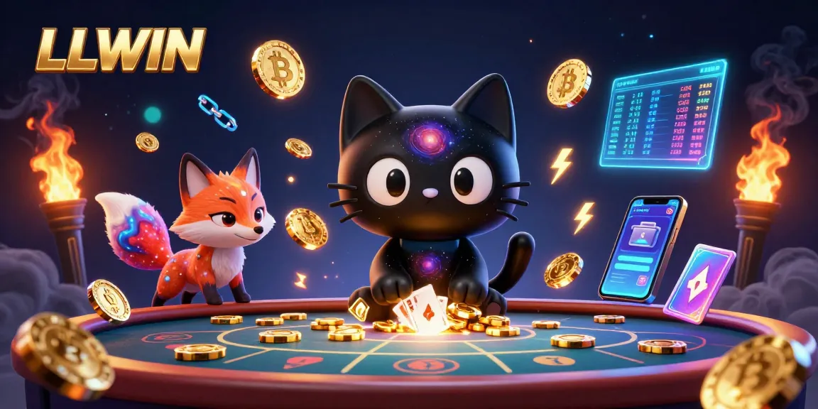 LLWIN showcases a cosmic casino scene with engaging characters and vibrant gambling elements.