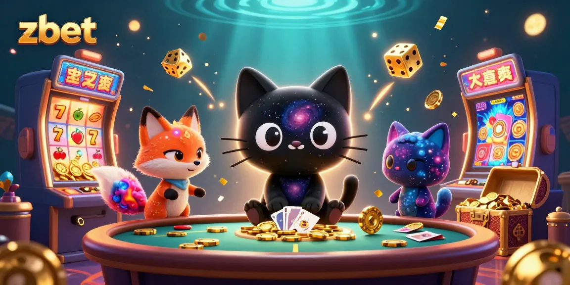 Experience excitement at zbet with a vibrant 3D casino scene featuring animated characters and winning elements.