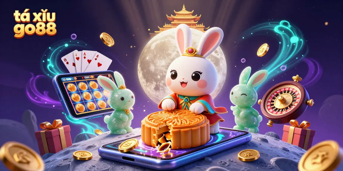 Engage with tài xỉu go88 through a vivid 3D illustration of folklore characters, gaming elements, and casino themes.