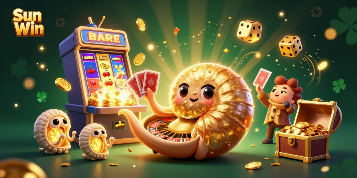 Experience the thrill of winning with Sun Win's vibrant 3D casino illustration featuring a giant nautilus and exciting game elements.