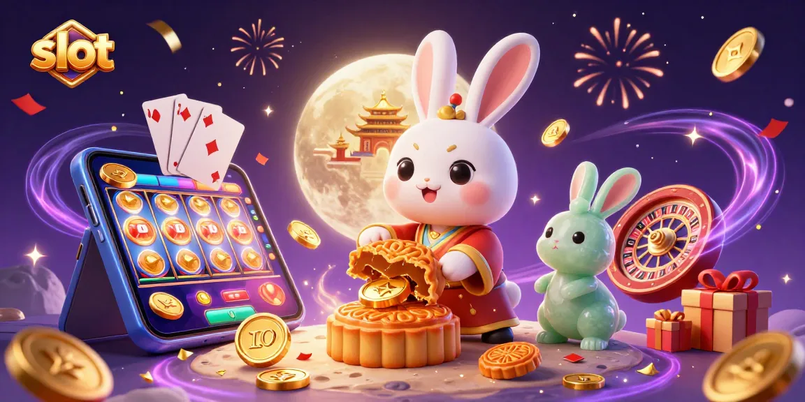 Experience thrilling slot action with a moon rabbit amid vibrant casino elements.