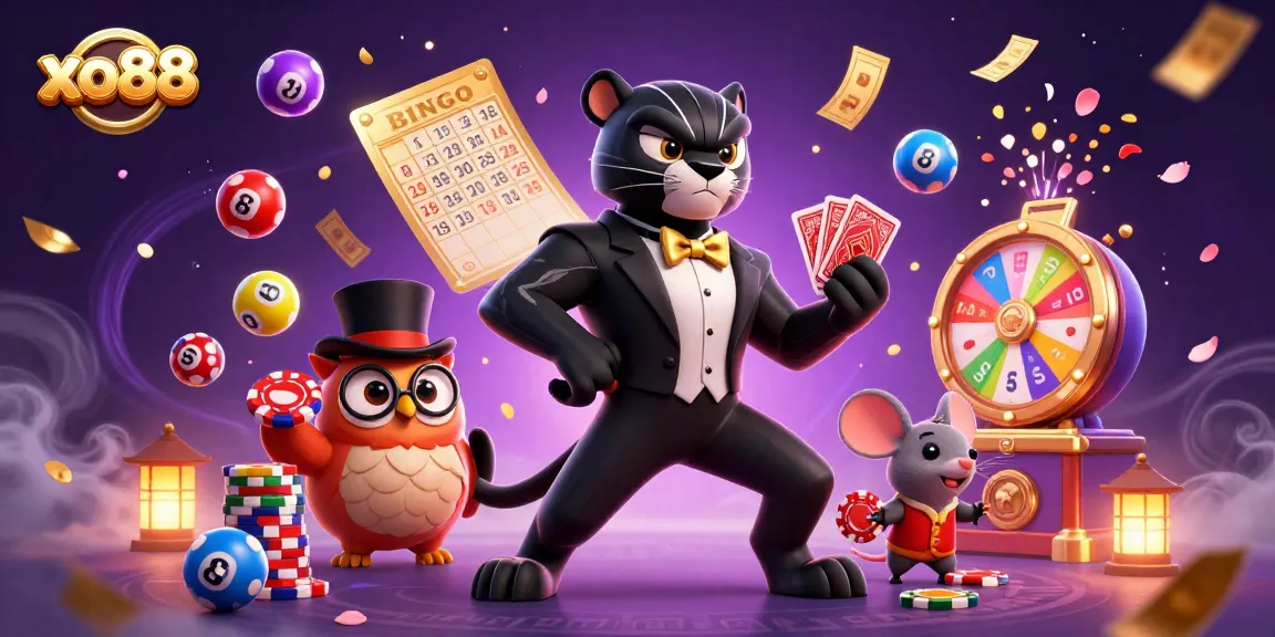 Experience the thrill of xo88 as a stylish panther deals cards amidst vibrant casino elements.