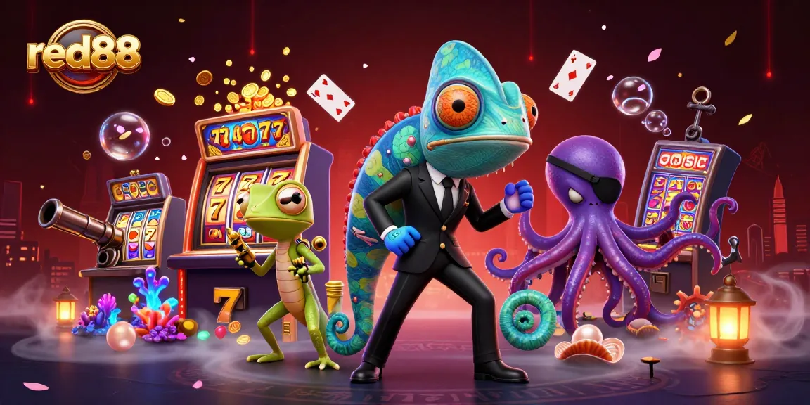 Experience thrilling winning moments at red88 with a colorful 3D casino illustration.