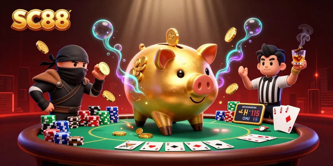 Engage with SC88 in a dynamic casino showdown featuring a golden piggy bank sumo wrestler!