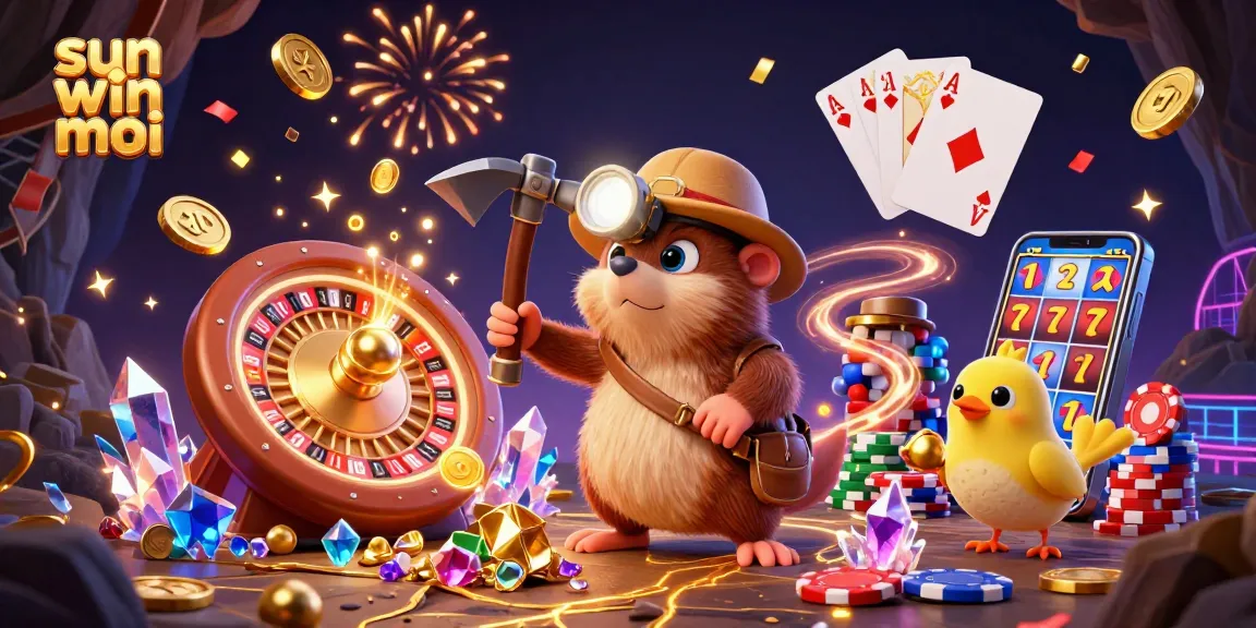 Experience the excitement of sun win moi in a lively 3D casino scene filled with treasure hunting and winning streaks.