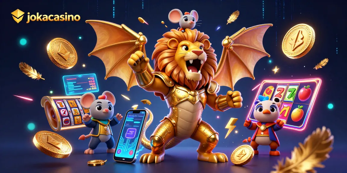 Experience the thrill of jokacasino with a chimera and crypto elements in vibrant 3D.