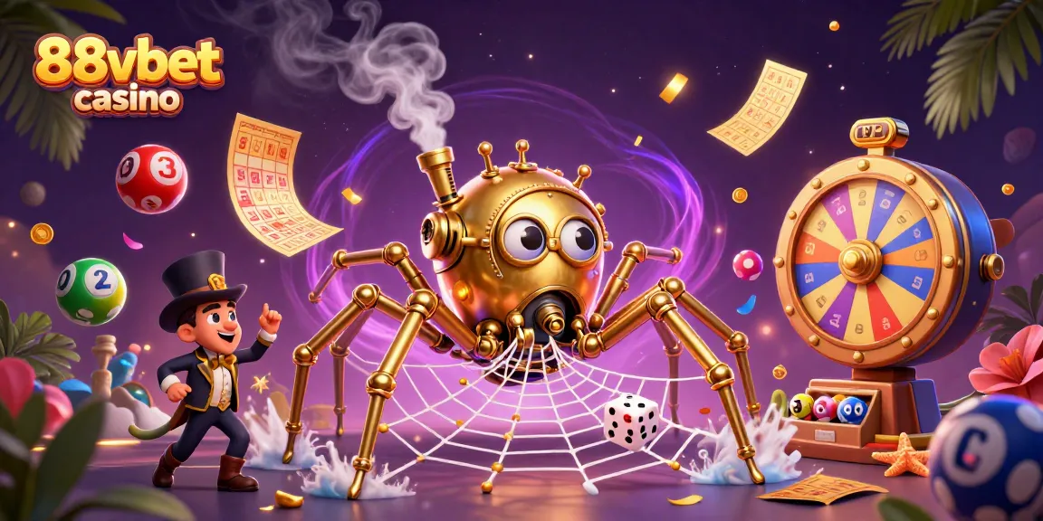 Chơi game tại 88vbet casino với cỗ máy quay xổ số đầy màu sắc và hiệu ứng tiền rơi tuyệt đẹp.