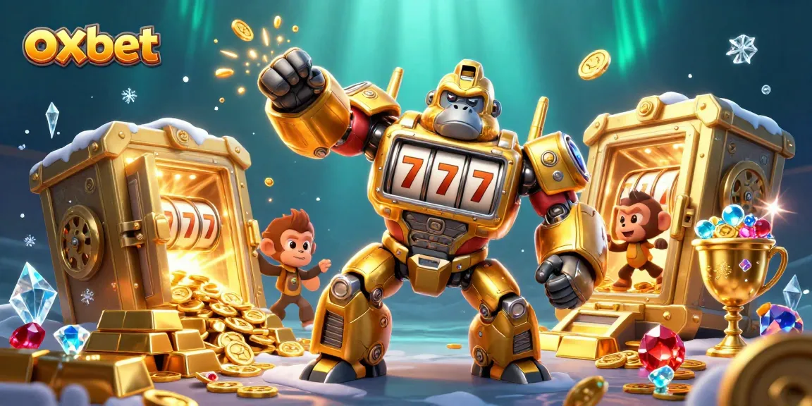 Experience wins with oxbet in this vibrant 3D casino scene featuring dynamic characters and treasures.