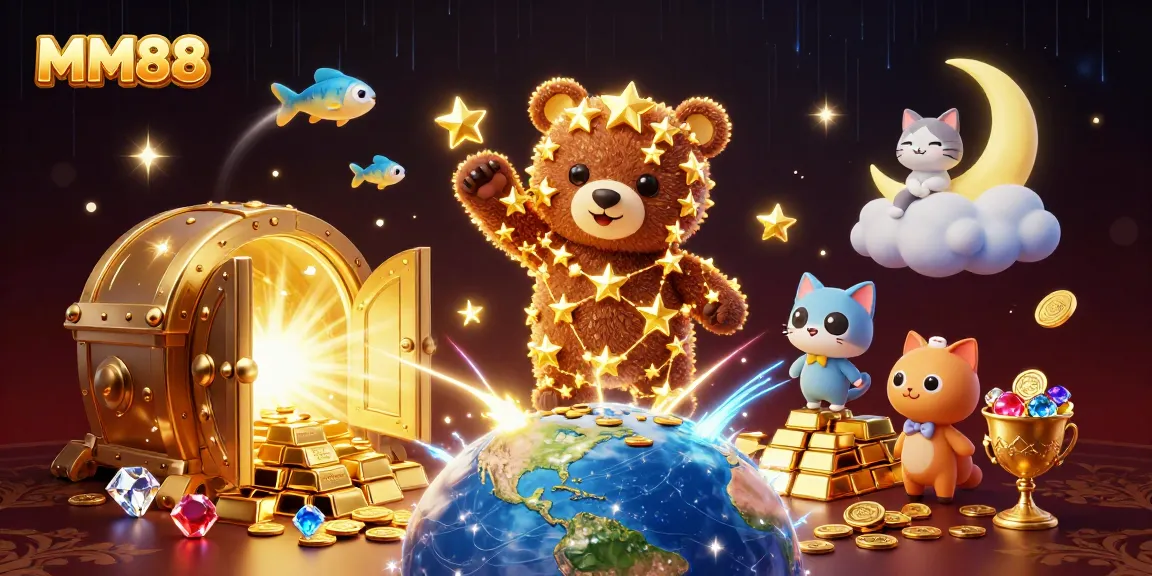 Engage with MM88's rich gambling universe featuring charming characters scooping up treasures.
